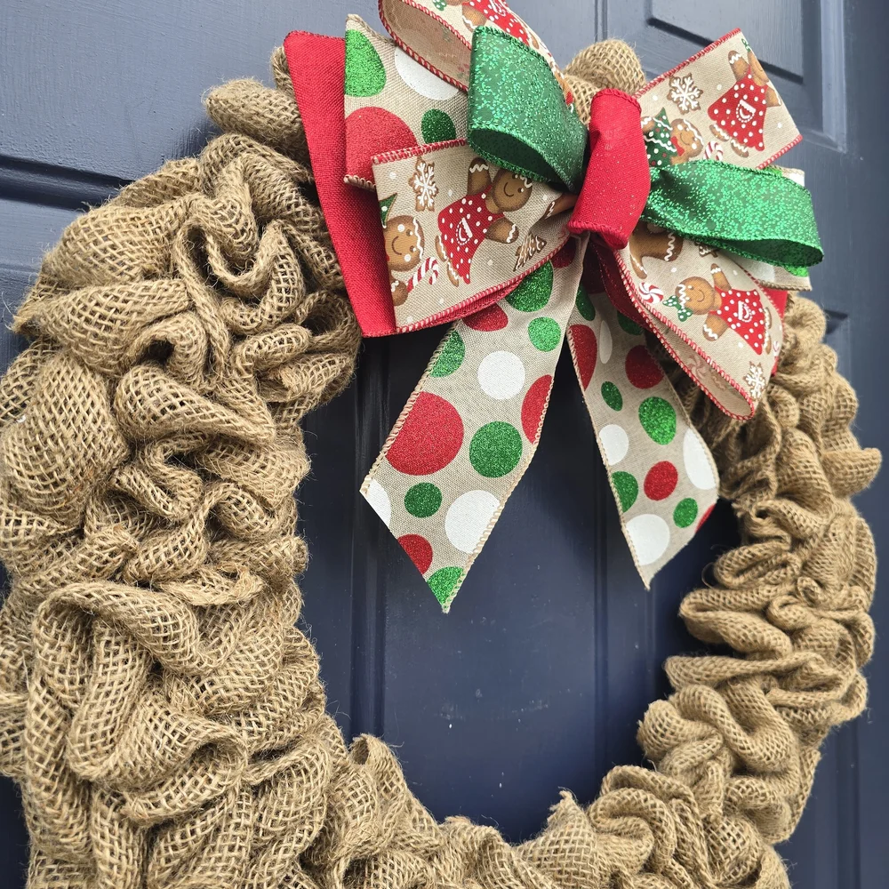 Burlap Holiday Wreath with Festive Bow